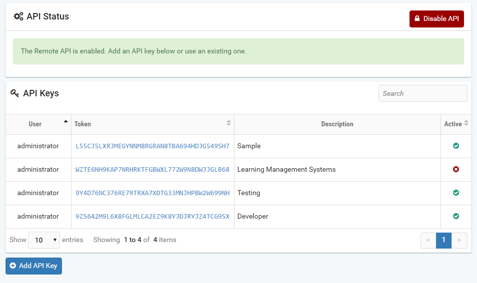 Manage API Settings