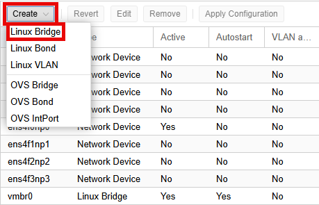 Create > Linux Bridge