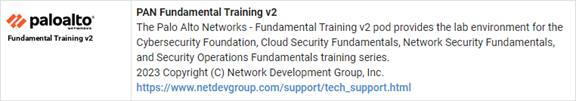 Palo Alto Networks - Fundamental Training v2 Pod Type