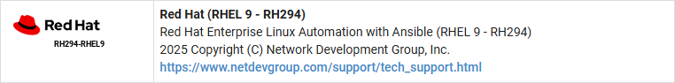Red Hat Enterprise Linux Automation with Ansible (RH294) - v9.0 Pod Type